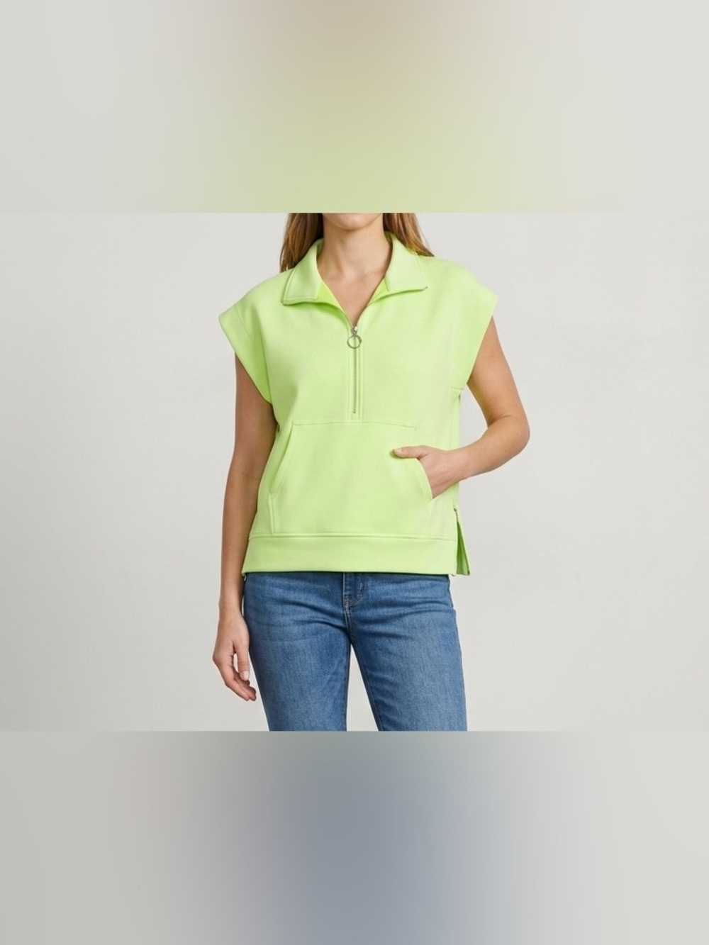 Entro Neon Lime Green Oversized Half Zip Sweatshirt Vest Size S